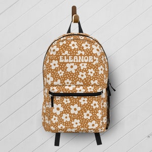 Boho Floral Backpack, Kids Flower Custom Name Backpack, Ditsy Floral School Book Bag, Aesthetic Backpack for Her