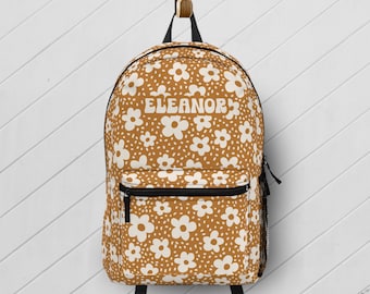 Boho Floral Backpack, Personalized Kids Book Bag