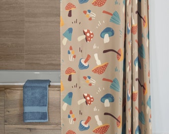 Mushroom Shower Curtain, Cottagecore Woodland Decor, Polyester Bathroom Curtain