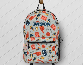 Personalized Basketball Backpack for Kids, Sports Fan School Bag, Custom Name Book Bag with Lunchbox Option