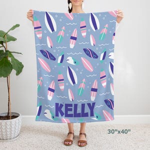 Personalized Surf Blanket for Kid, Personalized Baby Blanket, Surfing Name Blanket, Baby Swaddle, Baby Shower Gift, Surfing Kid Gift