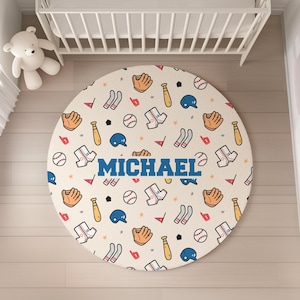 Baseball Area Rug - Sporty Home Decor, Personalizable Kids Room Accessories, Gift for Baseball Fans, Playroom Rug, Fun Sports Mat with Name