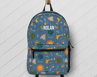 Personalized Zoo Animal Backpack for Kids, Safari Jungle School Bag, Custom Name Toddler Book Bag with Lunchbox Option