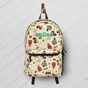 Farmyard Kids Backpack Personalized, Tractor Backpack for School, Daycare Diaper Bag, Farm Book Bag with Custom Name, Country Birthday Gift