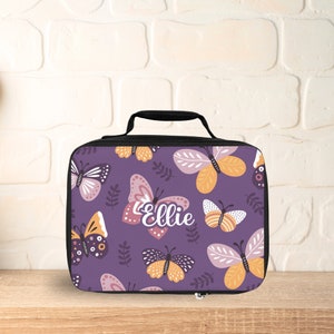 Personalizable Butterfly Lunchbox for Back to School, Kids Lunch Bag, Matching Backpack and Lunchbox, Girl Lunchbox, Custom Name Lunchbox