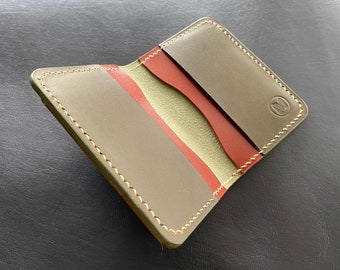 Compacte dubbele portemonnee Italiaans leer minimalistisch handgemaakt