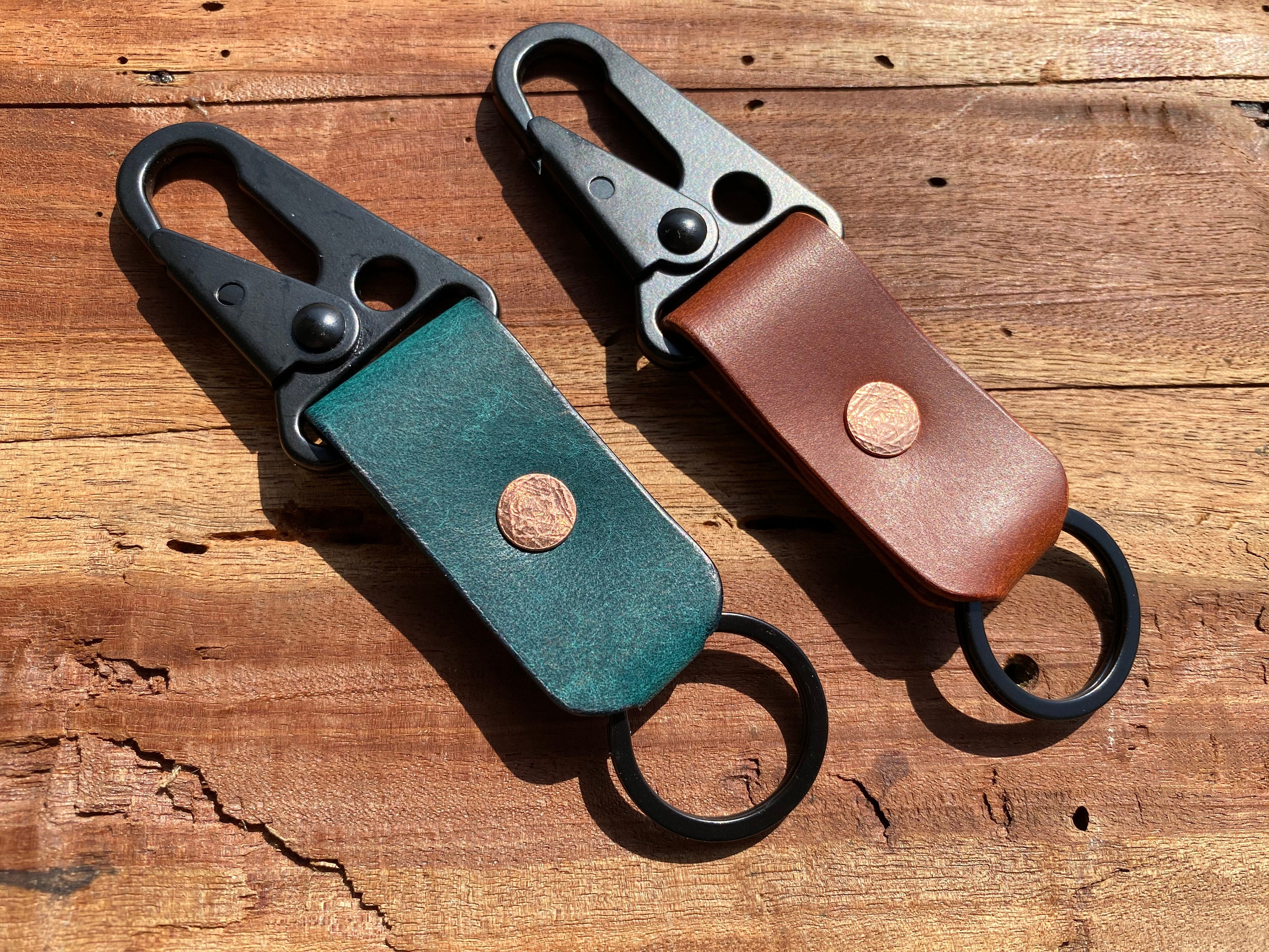 EDC Leather Key Fob With Snap Leather Key Strap and Metal Tactical