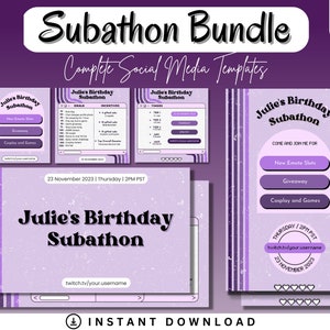Aesthetic Soft Purple Subathon Template |Minimalist Twitch Stream Subathon Social Media Package |Youtube Event Social |Gaming Canva Template