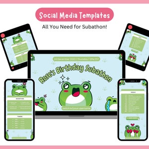 Kawaii Frog Subathon Social Media Template Package Twitch Event Social Cute Gaming Theme for Twitch Streamer Discord Youtube Stream image 2