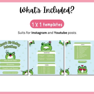 Kawaii Frog Subathon Social Media Template Package Twitch Event Social Cute Gaming Theme for Twitch Streamer Discord Youtube Stream image 3