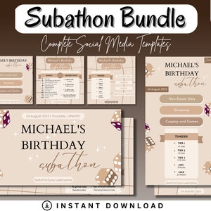 Pakiet estetyczny Subathon Social Media Bundle | Wydarzenie społecznościowe Twitch | Neutralny minimalistyczny motyw gier Streamer Twitch | Transmisja na YouTube Discord
