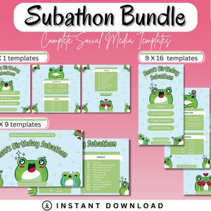 Kawaii Frog Subathon Social Media Template Package Twitch Event Social Cute Gaming Theme for Twitch Streamer Discord Youtube Stream image 1
