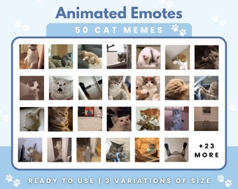 50 Animated Cat Emotes Pack | Twitch Meme Emotes | Funny Cats Meme | Discord Emotes | Emotes for streamers and gamers | Emote pack bundle