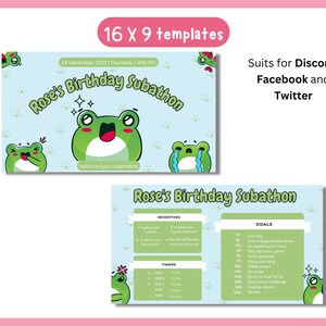 Kawaii Frog Subathon Social Media Template Package Twitch Event Social Cute Gaming Theme for Twitch Streamer Discord Youtube Stream image 4