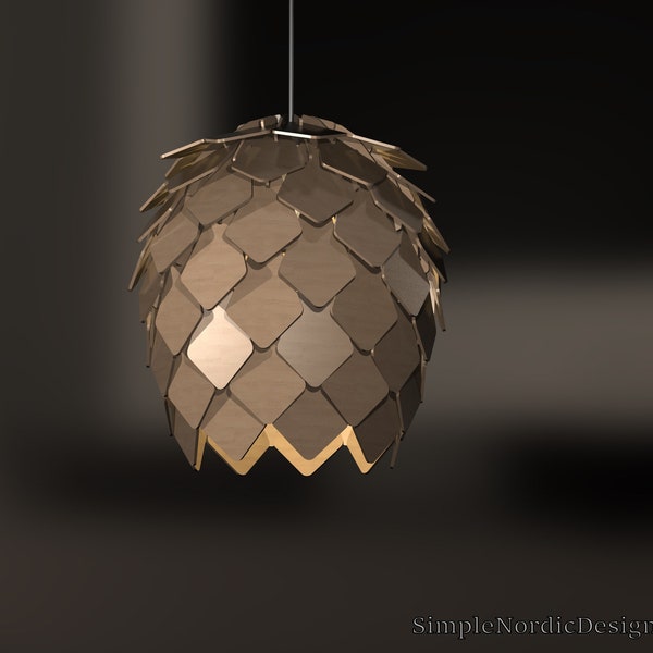 Pine Cone plafondlamp schaduw, DXF SVG lasergesneden bestanden, 4 mm of 3 mm materiaal