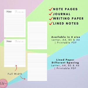 Printable Lined Page-Lined Notes Printable-Lined Notes with Different Spacing-Writing Paper-Journal Pages-Set of 5- PDF / A4 / A5 / LETTER