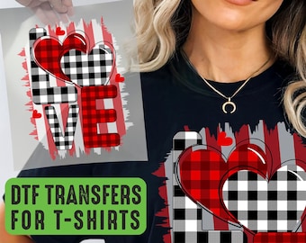 Love Buffalo Plaid Hearts DTF Transfer - Ready to Press