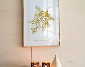 Wanddecoratie landhuis bosbes amber handgetekende fruitprint digitale download