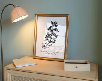 Botanische quote muurkunst | Brandnetelillustratie | Minimalistisch afdrukbaar decor voor genezing — Black Edition