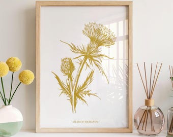 Vintage botanische poster Amber distel illustratie op de natuur geïnspireerde wanddecoratie digitale download