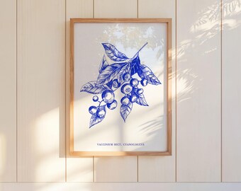 Boerderij keuken decor bosbes botanische kunst blauw fruit print digitale download