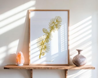 Woondecoratie Lariks Amber Botanische tekening Natuurlijke muurafdruk Digitale download