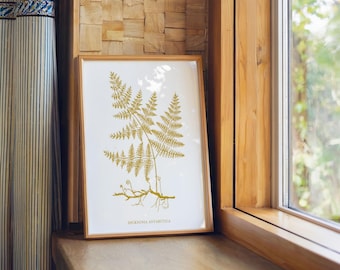 Op het bos geïnspireerde muurkunst varen amber natuur illustratie interieur digitale download