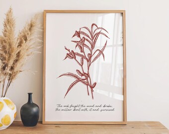 Motiverende muurkunstprint | Botanische kunst wilgen | Modern woondecoratie | Thema genezing en vernieuwing — Crimson Edition