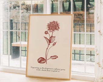 Afdrukbare quote muurkunst | Botanische bloemkunst | Modern woondecoratie | Vergevingsthema — Crimson Edition