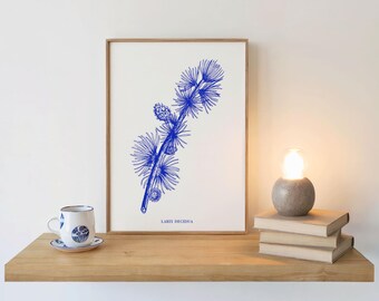 Op het bos geïnspireerde muurkunst lariksblauw botanische print rustiek interieur digitale download