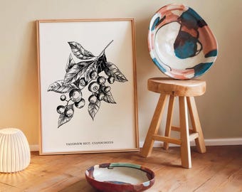Rustiek huisdecor bosbes zwart botanische illustratie afdrukbare muurkunst digitale download
