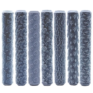 Lot de 7 rouleaux 7,8 cm texture FLEURS ET PLANTES, outils pour pâte polymère, sculpture, boucles d'oreilles et céramique DIY