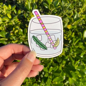 Pegatina de cóctel, pegatina de gin tonic, pegatina de vinilo troquelado, pegatina de bebida