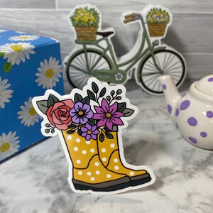 Spring Sticker, Rain Boots Sticker, Rain Boots With Flowers Sticker ...