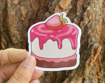 Adesivo per torta di fragole, adesivo per cheesecake alle fragole, adesivo per dessert carino, adesivo in vinile fustellato da 3 pollici, adesivo Cottagecore