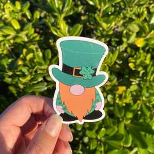 St. Patrick&#39;s Day Sticker, Leprechaun Gnome Sticker, St Patty&#39;s Day Sticker, Die Cut Vinyl Sticker