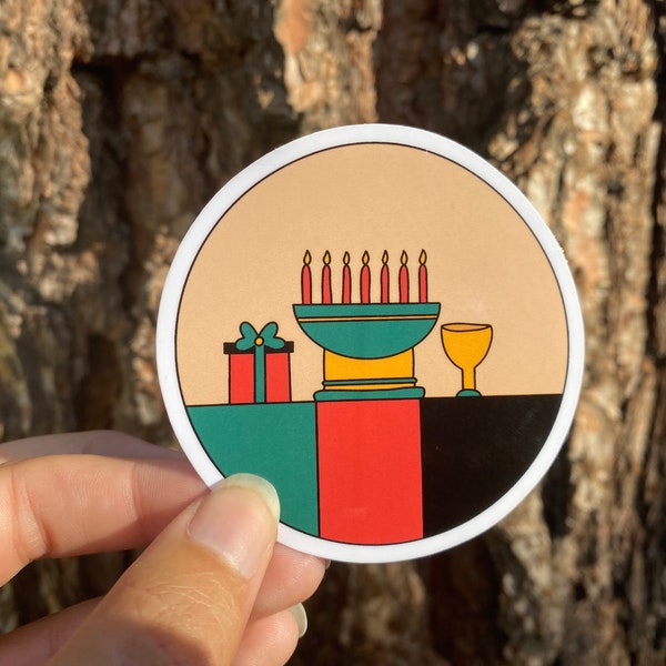 Kwanzaa sticker, Kinara Sticker, 3 inch Die Cut Vinyl Sticker