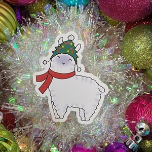 Kerst lama dierenstickers, 3 inch gestanste vinylsticker, kerstsok stuffer cadeau voor kinderen, vakantiestickers
