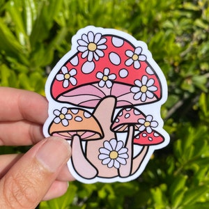 Sticker champignon, sticker champignon et marguerites, sticker vinyle découpé