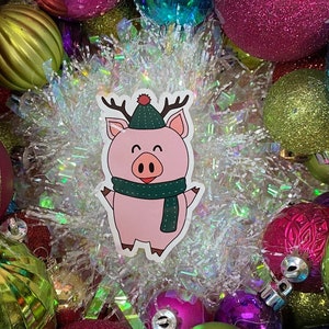 Kerstvarken dierenstickers, 3 inch gestanste vinylsticker, kerstsok stuffer cadeau voor kinderen, vakantiestickers