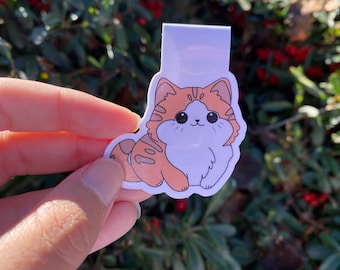 Magnetiskt bokmärke med orange katt, sött kawaii-bokmärke, unika bokmärken för kvinnor, presenter till läsare, bokmalspresent