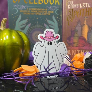 Ghost Sticker, Ghost in Cowboy Hat Sticker, Halloween Sticker, Die Cut Vinyl Sticker, 3 inch Vinyl Sticker
