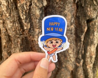 Baby New Year Sticker, New Years Eve Stickers, 3 inch Die Cut Vinyl Sticker, Christmas Stocking Stuffer Gift