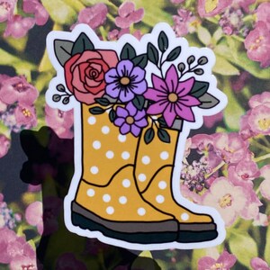 Spring Sticker, Rain Boots Sticker, Rain Boots With Flowers Sticker ...