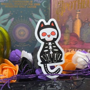 Skeleton Cat Sticker, Halloween Sticker, Die Cut Vinyl Sticker, 3 inch Vinyl Sticker
