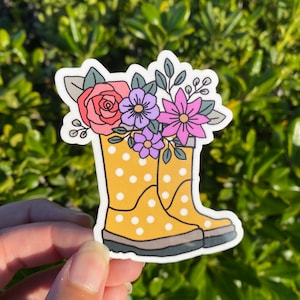 Sticker lente, sticker regenlaarzen, sticker regenlaarzen met bloemen, vinyl gestanste sticker