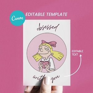 DRUCKBARE CARTOON-KARTE I Helga - Hey Arnold Valentines Day (Digital Download - Canva editable)