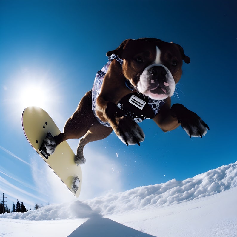 Wallart Snowboard Dog Children's Room Murals Cool Dog Cute Sporty Dog
