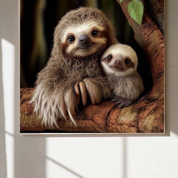 Sloths, nursery wall art, snuggling sloths, cute sloths, posters, baby sloth, sloth sweet