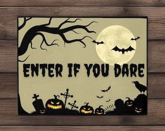 Halloween-decor buiten Binnen grijze deurmat Voordeur welkomstmat cadeau Spooky welkomstmat voor Halloween Kom binnen als je durft Welkomstmat cadeau